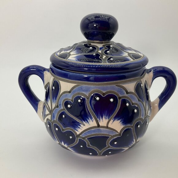 New Hand-Painted Artisan Handmade Talavera Ceramic Sugar Bowl Jar Canister Lided - Picture 2 of 9